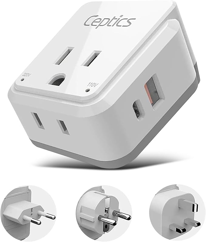 Ceptics European Plug Travel Adapter Set, 20W PD & QC, Safe Dual USB & USB-C by Ceptics