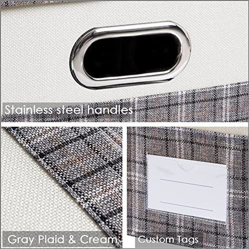 Collapsible Storage Bin with Lid [3 (Gray plaid & Cream / M(3-Pack))