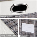 Collapsible Storage Bin with Lid [3 (Gray plaid & Cream / M(3-Pack))