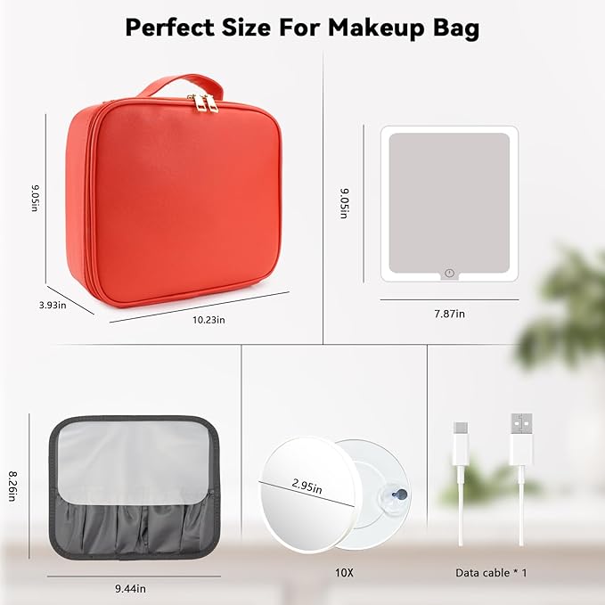 Travel Makeup Bag with LED Mirror and 10x magnifying glass with 3 Lighted - Image 8