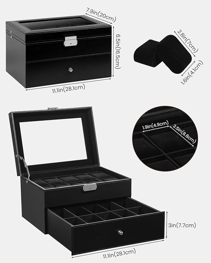 Uten 20-Slot Watch Box, 2-Layers PU Leather Watch Case - Image 3