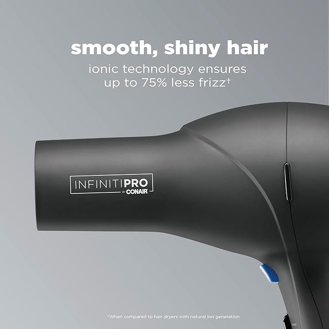 Infiniti PRO CONAIR Hair Dryer with Diffuser,Professional AC Motor,Tourmaline Ceramic Technology Blow Dryer,Includes Concentrator and Blowout Brush,Amazon Exclusive,Gray,(Pack of 4)
