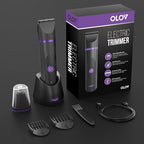 OLOV Electric Body Hair Trimmer - Groin Trimmer for Men - Bikini Trimmer Women - Wet/Dry Shaver Groomer, Replaceable Ceramic Blade Heads, USB Recharge Dock, Waterproof Hygiene Razor, Black Violet