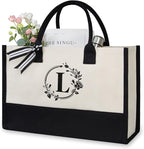 TOPDesign Personalized Initial Jute/Canvas Beach Bag, Monogrammed Gift Tote Bag by TOPDesign