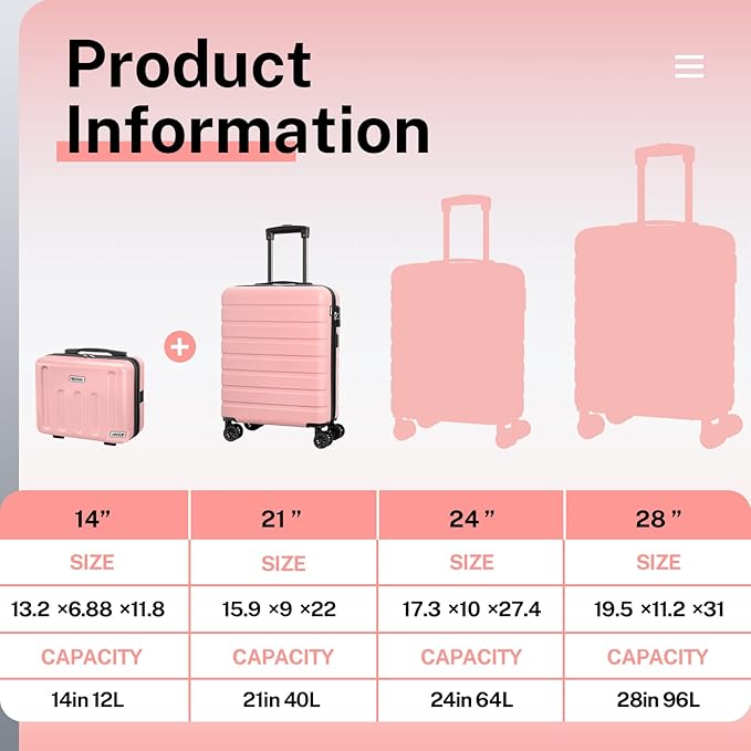 AnyZip 21" Carry On Luggage and 14" Mini Cosmetic Cases Luggage Set Hardside PC - Image 2