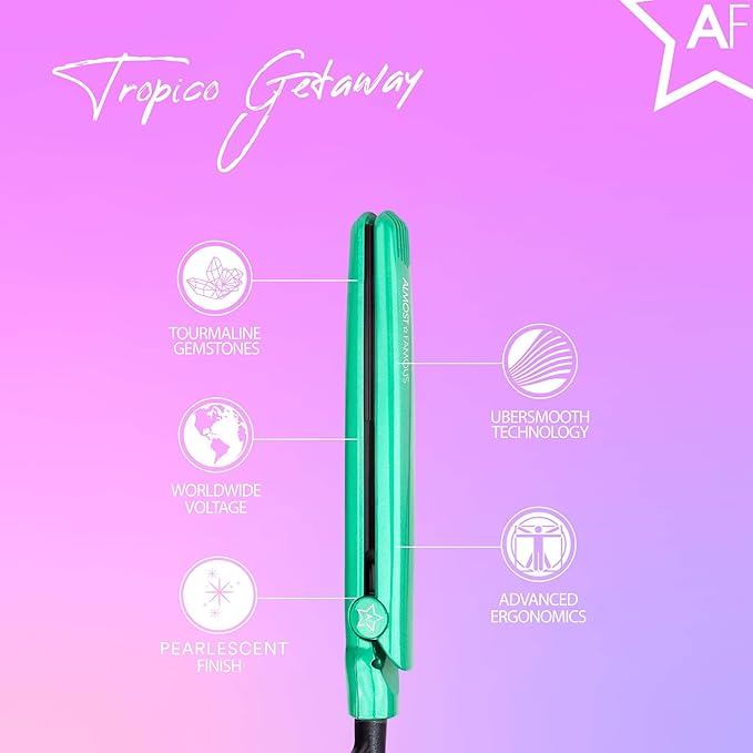 Almost Famous Tropico Getaway 0.5 inches Mini Tourmaline & Ceramic Hair Straightener Flat Iron with Stunning Travel Bag with Set Temperature, All Hairstyles (Watermellow)