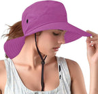 Rosoz Ponytail Sun Bucket Hats for Women UV Protection Foldable Mesh Wide Brim by Rosoz