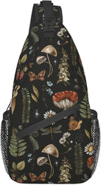 SUPLUCHOM Sling Bag Vintage Mushroom Leaf Forest Hiking Daypack Crossbody by SUPLUCHOM