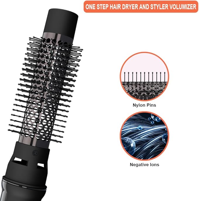 4-in-1 Hot Air Brush, Ionic Hair Dryer Brush with 2 Speeds & 2 Heat Settings, 1000W Fast Styling for Frizz-Free Shine, Blowout Straightener Curler for Salon Volumized Hair