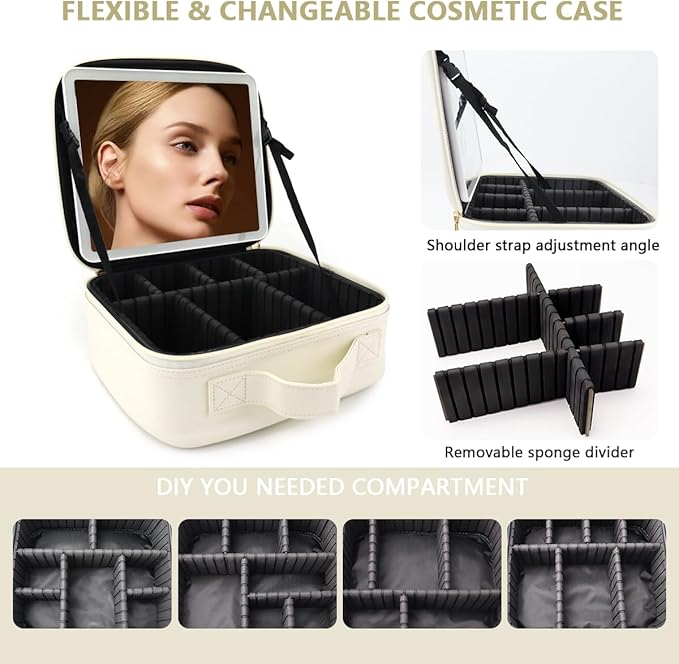 Travel Makeup Bag with LED Lighted Mirror, Travel Makeup Organizer, 3 Color - Image 2