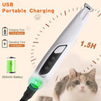 Professional Dog & Cat Trimmer - Quiet Electric Pet Grooming Kit for Ears/Eyes/Paws with LED Light - Cordless Battery-Powered Fur & Nail Clipper for Small/Large Breeds(White)