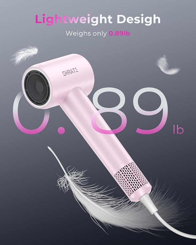 SHRATE Professional High Speed Ionic Hair Dryer | Ultra-Fast Drying | 500 Million Negative Ions | Low Noise | 160000 RPM | Compact Blow Dryer with Magnetic Diffuser for Faster Drying All Hair Types