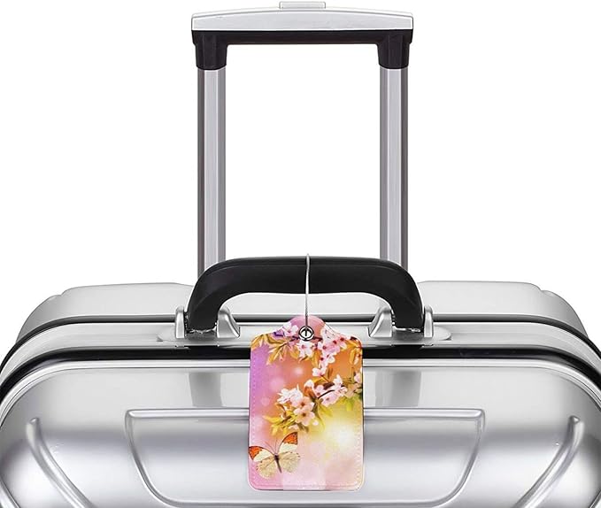 2 Packs Beautiful Spring Flowers PU Leather Luggage Tags Butterfly Suitcase - Image 6