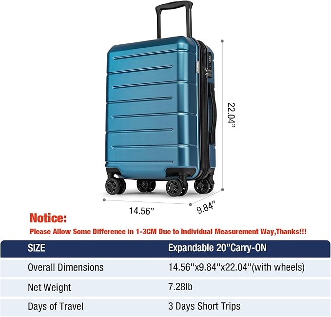 KYME Hardside Expandable Carry On Luggage 22x14x9 Airline Approved 20 Inch - Image 8