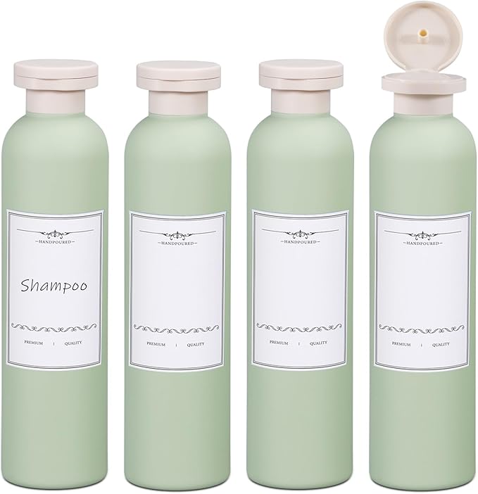 ASEVAT 8.8oz 4Pcs Green Plastic Refillable Travel Shampoo and Conditioner by ASEVAT