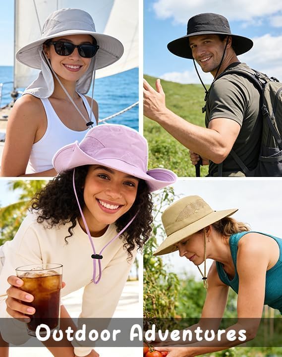 UPF 50+ Wide Brim Sun Hat with Neck Flap (1pack-blue)