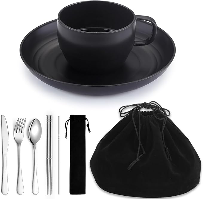 Camping Essentials Set, HOMQUEN Camping Plates and Bowls Set, Coffee Mug by HOMQUEN