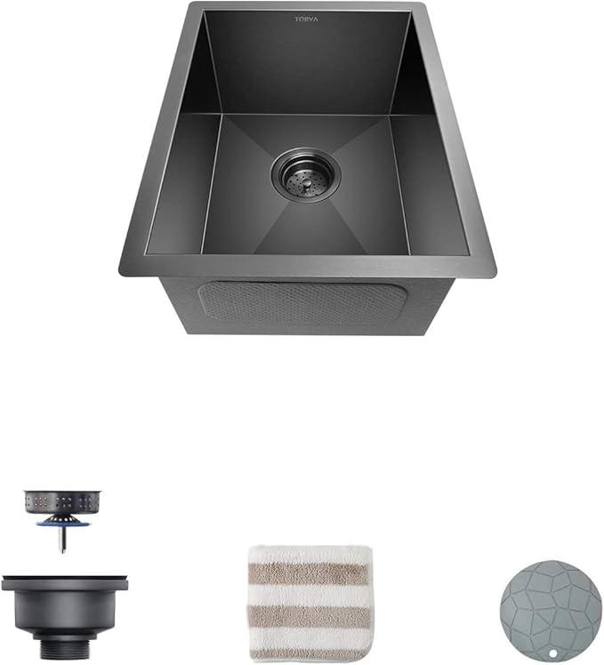 TORVA Bar Sink, TORVA 14 x 18 Inch Undermount Kitchen Sink, Gloss Black PVD - Image 2