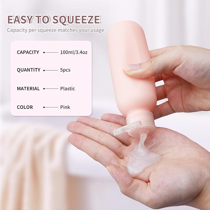 3.4 oz Travel Bottles for Toiletries, Empty Plastic Shampoo Bottle Small Size - Image 2