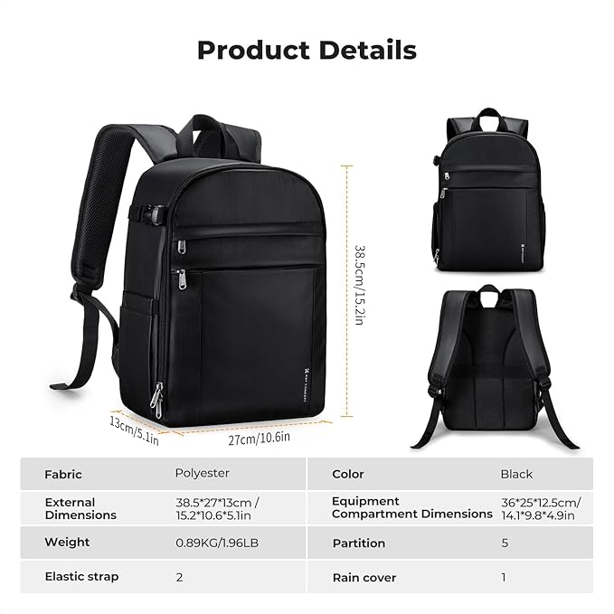 K&F CONCEPT Camera Backpack Bag, Professional DSLR/SLR/Mirrorless Camera Bag - Image 8