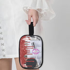 Personalized Travel Cosmetic Bag Waterproof Makeup Bags, Custom Name Clear PVC Organizer Case Toiletries Container Bag, Water Fluid Red Sequins