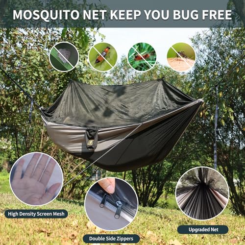 Camping Hammock with Net (Black & Grey / Large)