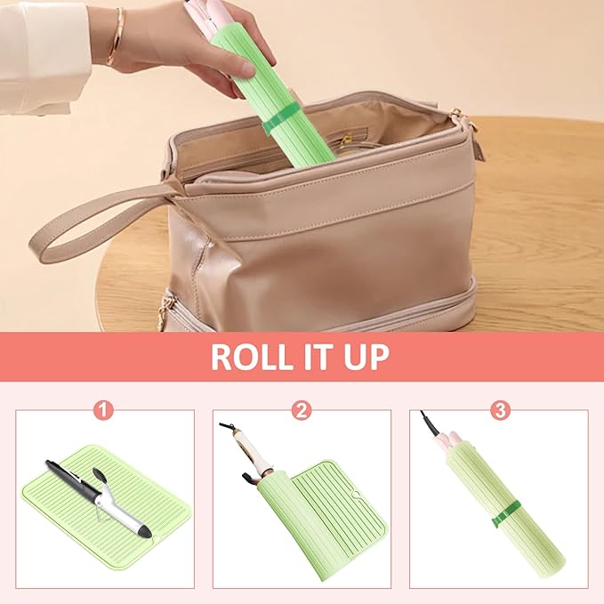 Quccefods Large Heat Resistant Silicone Mat for Hair Styling Tools - Portable Cover for Curling Irons, Flat Irons and Hair Straighteners