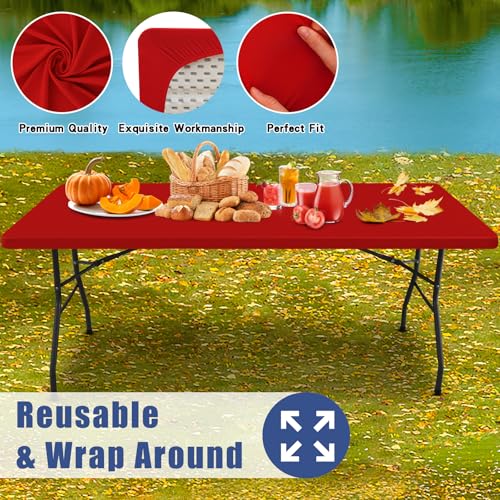 2 Pack Rectangle Spandex Fitted Table Cloth (Red / 96" x 30" (Rectangular))