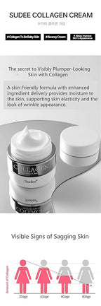 Sudee Collagen Protein Cream Vegan Collagen & Hyaluronic Acid Moisturizer Korean Skincare Visibly Plumper Skin Texture & Improved Elasticity Appearance Gentle Daily Face Cream for All Skin Types 50g