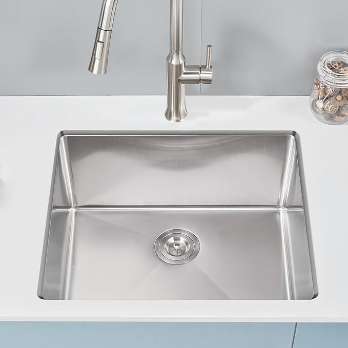 25 x 22 Inch Undermount Kitchen Sink, 18 Gauge 304 Stainless Steel Handmade - Image 7