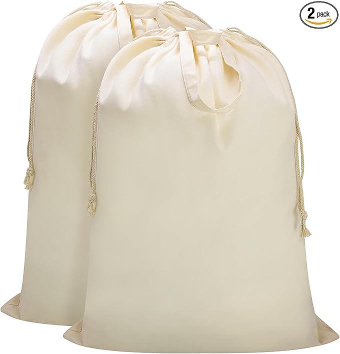 Canvas Laundry Bag with Handles & Drawstring Closure 27.5”x35", Thick Cotton by CALACH