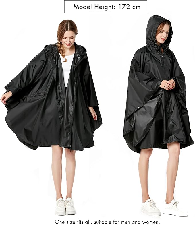 ANYOO Waterproof Rain Poncho Lightweight Reusable Hiking Hooded Coat Jacket - Image 6