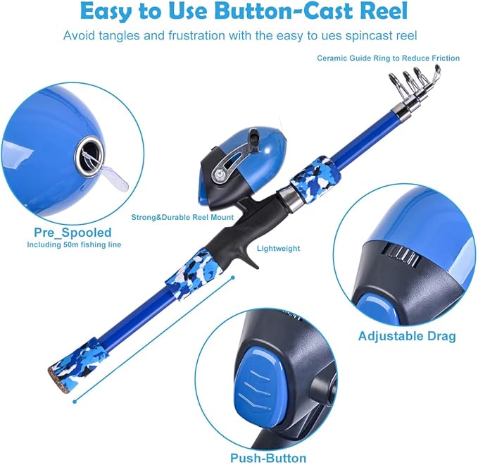 LEOFISHING Portable Kids Fishing Rod Set 2Pack Telescopic Fishing Poles - Image 2