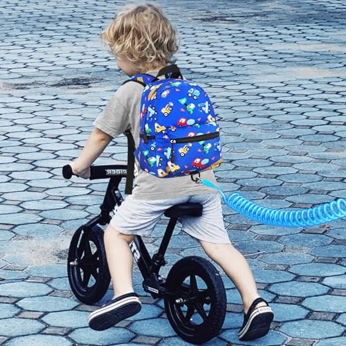Toddler Backpack with Leash (Dark Blue/Truck, Blue Link)