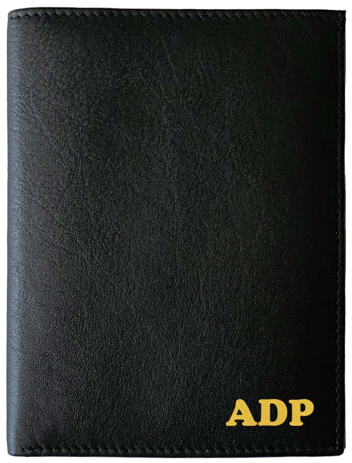 Deluxe Personalized Monogrammed Black Leather RFID Passport Wallet (Black / Deluxe)