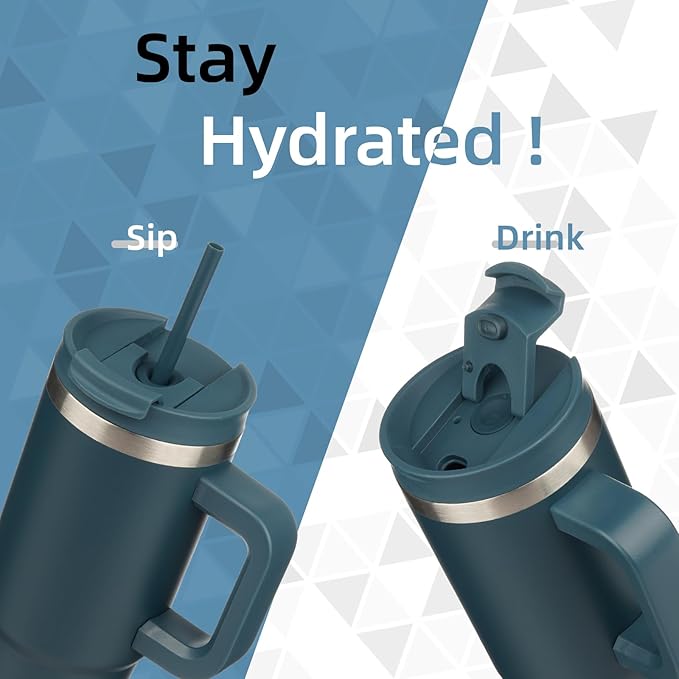 40 oz Tumbler with Handle and 2 Straws, 2 in 1 Lid Insulated Water Bottle - Image 2