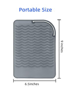 Heat Resistant Mat for Curling Iron, Flat Irons and Hair Straightener Hair Styling Tools 9" x 6.5", Food Grade Silicone, Grey