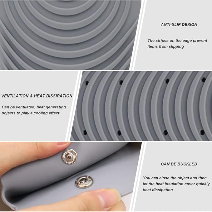 Heat Insulating Silicone Mat Pouch for Hair Straightener, Anti-Slip Travel Pad Cover for Curling & Flat Iron, Portable Styling Heat Mat Holder for Curler Wand and Hot Waver (Grey)