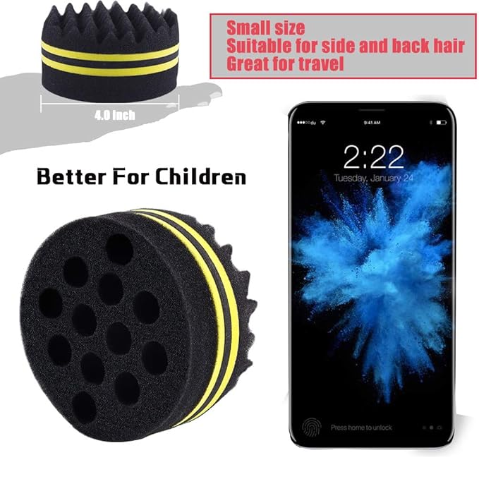 Small and Big Hole Hair Sponge for Twist Dreads Locking Afro Curl Brush Barber 2 PCS