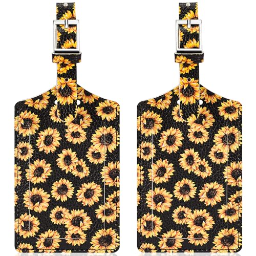 2 Pack Luggage Tags for Suitcases Airplane Travel Essentials (Sunflower)