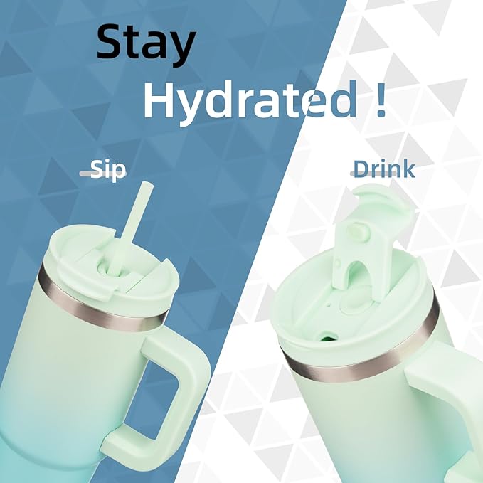 40 oz Tumbler with Handle and 2 Straws, 2 in 1 Lid Insulated Water Bottle - Image 2