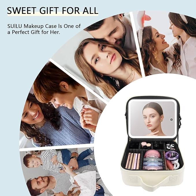 Makeup Bag with Led Mirror (White / with LED mirror and a 10x mirror)