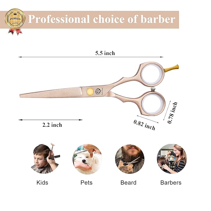 Purple Dragon 5.5 inch Hair Cutting Scissors Set with Razor, Leather Scissors Case, Barber Hair Cutting Shears Hair Thinning/Texturizing Shears for Professional Hairdresser or Home Use (Rose Gold)
