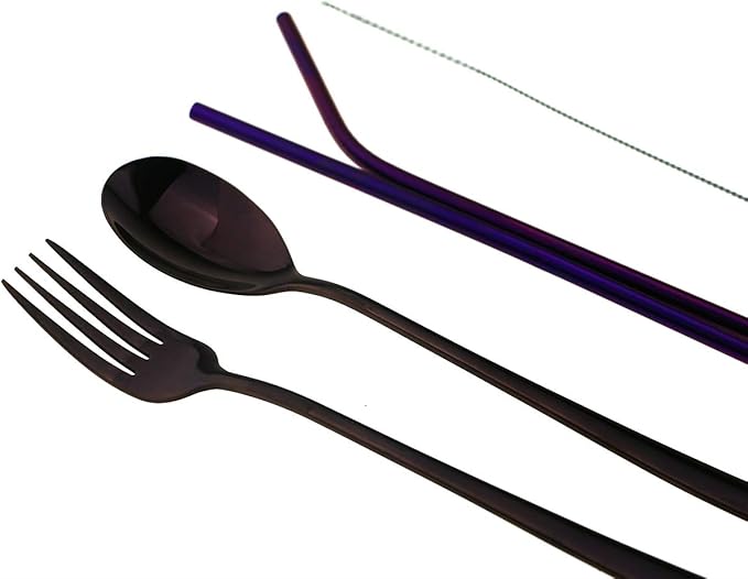 7 Pcs Portable Flatware Set, 304 Stainless Steel Cutlery Set Travel Utensils Set - Image 2