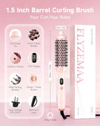 Thermal Brush, FLYZEMAA 1.5 Inch Heated Round Brush for Long Dry Hair, Heated Brushes Straightener with 3 Temp Settings, Blowout Brushes for Curling & Volumizing, Anti-Scald Nylon Bristles(Pink)