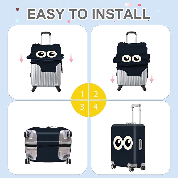 ANNA QUEEN Navy Blue Cartoon Eyes Luggage Cover, Funny Suitcase Protector - Image 6