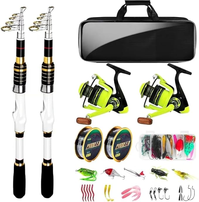Telescopic Fishing Rod and Reel Combo, 2 Collapsible Spinning Reels, 2 100m Line by LuyianxiFishing