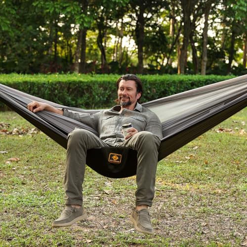 Camping Hammock with Mosquito Net (Black&grey / X-Large)