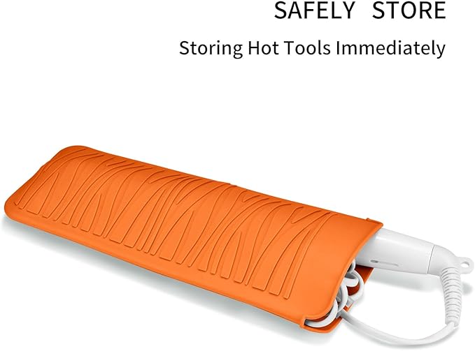 Silicone Heat Resistant Travel Pouch for Hair Styling Tools: Straighteners, Crimping Irons, Curling Wands, Flat Irons, and Waving Tools (Orange) 1 Pack