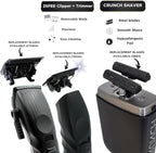 Supreme Trimmer 3-in-1 Barber Bundle | 2Spee Clipper, 2Spee Trimmer & Crunch Foil Shaver | Professional Beard Trimmer Men’s Hair Clipper Kit | (Black)